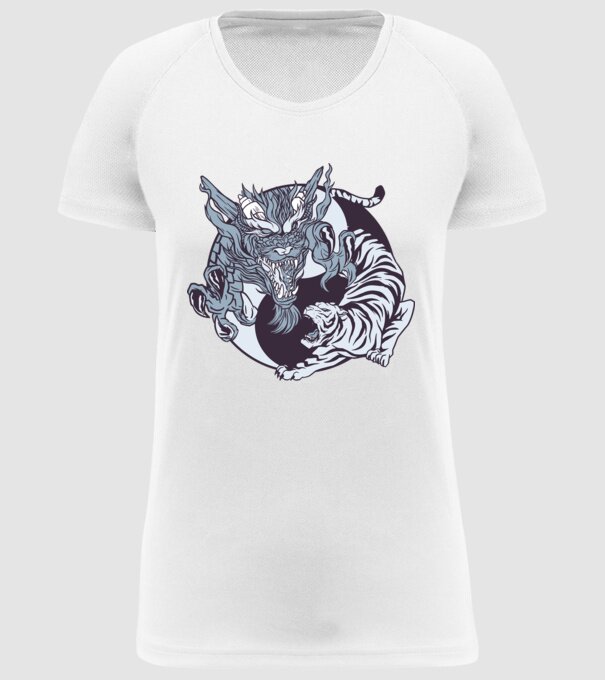 Yin Yang cu animale model alb pe tricou