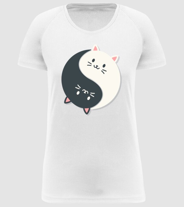 Pisicuțe Yin Yang model alb pe tricou