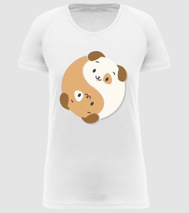 Câini Yin Yang model alb pe tricou