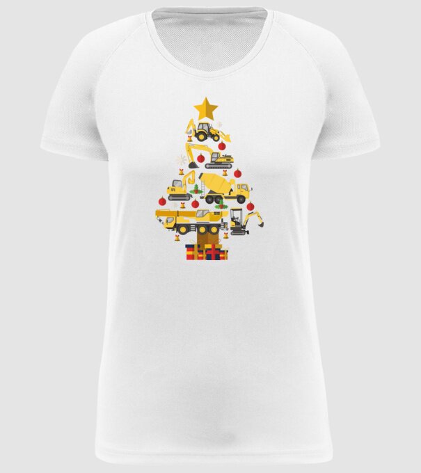 Construcția vehiculului pom de Crăciun model alb pe tricou