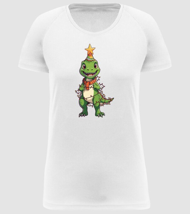 dinozaur pom de Crăciun model alb pe tricou