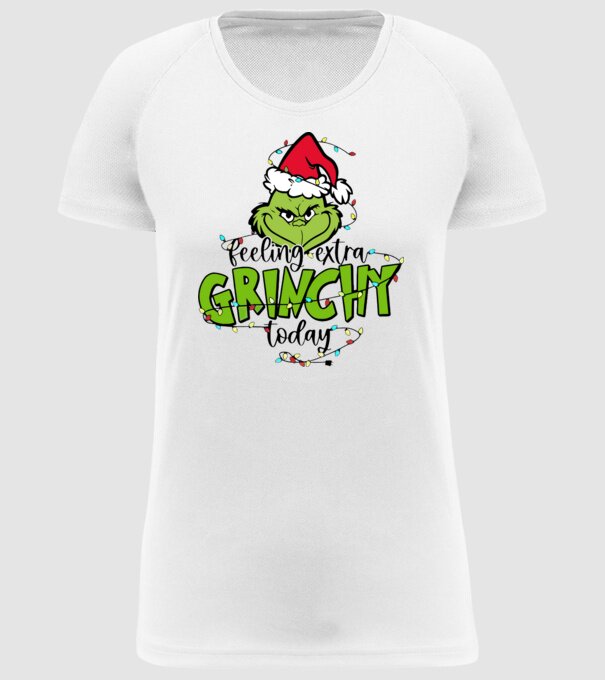 Feeling extra Grinchy today model alb pe tricou