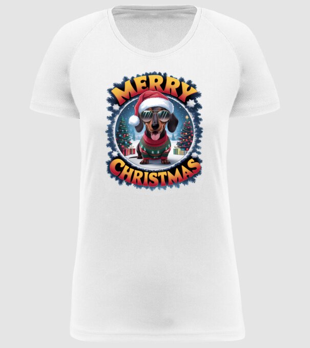 Merry Christmas Teckel model alb pe tricou