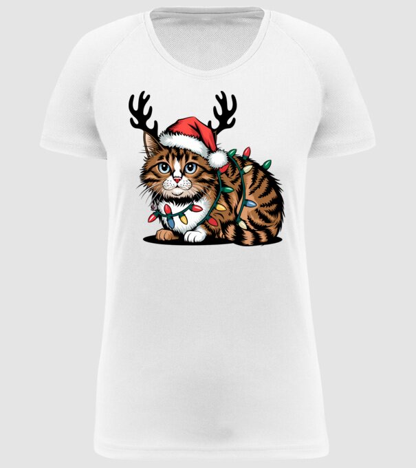 Pisica de craciun model alb pe tricou