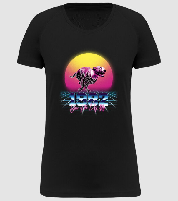 1982 Year of the Dog model negru pe tricou
