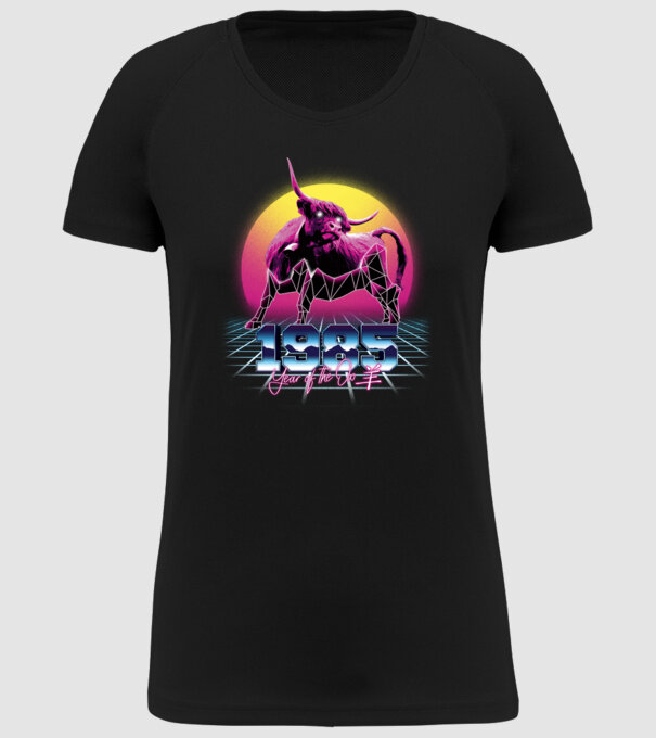 1985 Year of the Ox model negru pe tricou