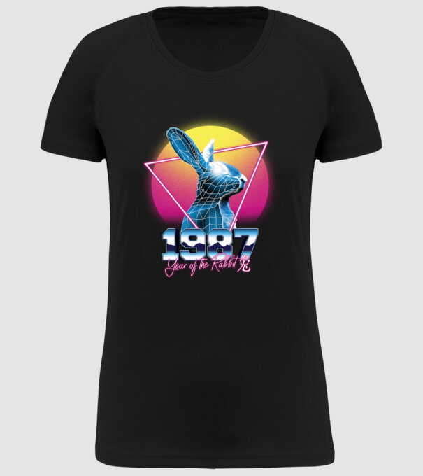 1987 Year of the Rabbit model negru pe tricou