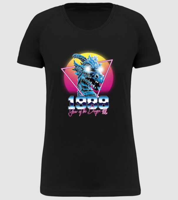 1988 Year of the Dragon model negru pe tricou