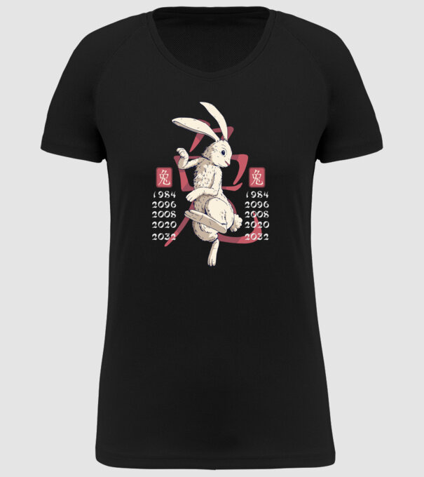 Year of the Rabbit model negru pe tricou