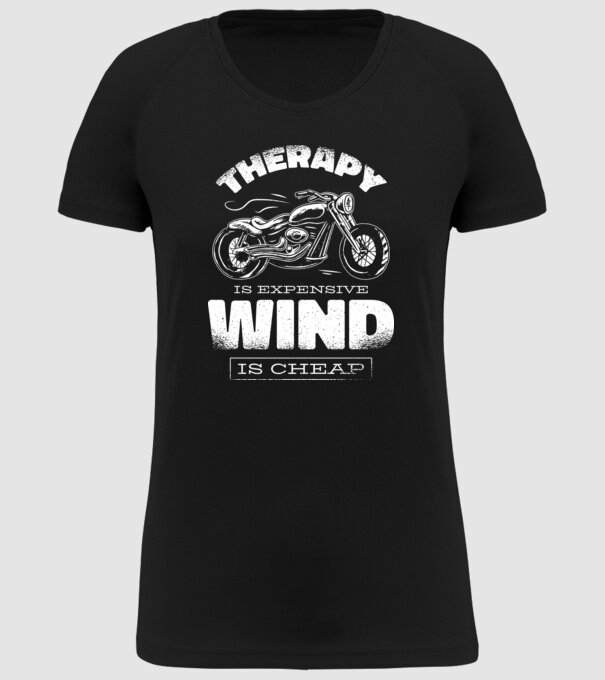 Terapia este scumpă, vântul este mai ieftin - Motociclist model negru pe tricou
