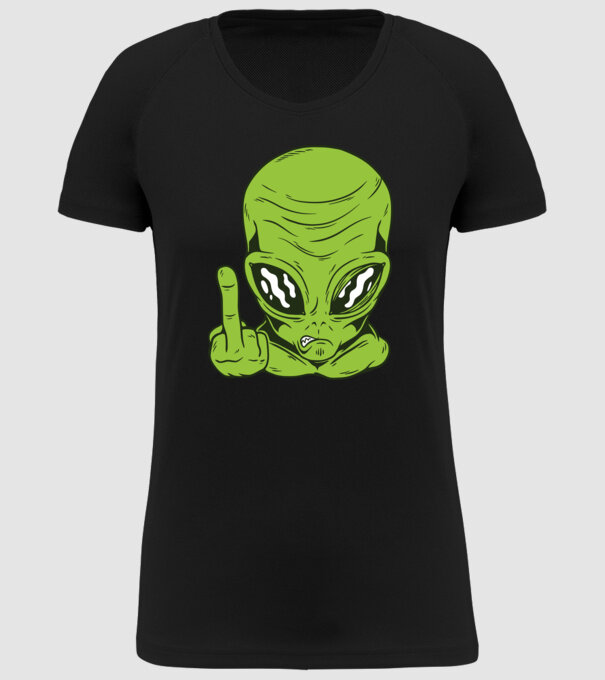 Alien arată degetul model negru pe tricou