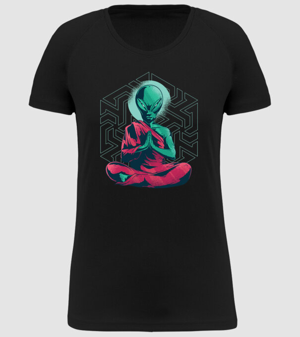 Meditație Alien model negru pe tricou