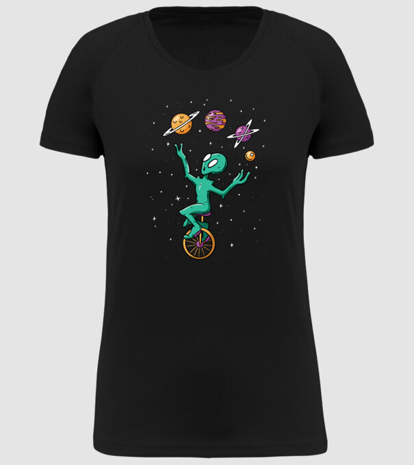 Jongler Alien model negru pe tricou
