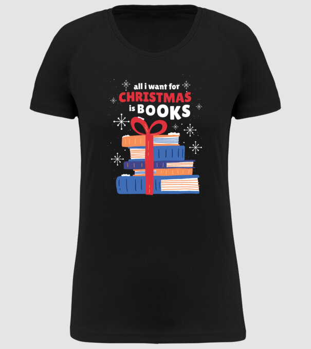 All I want for Christmas is Books tricou cu cărți model negru pe tricou