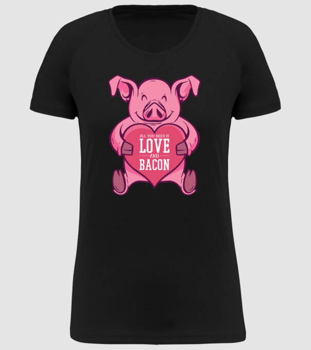 All you need is love and bacon model negru pe tricou