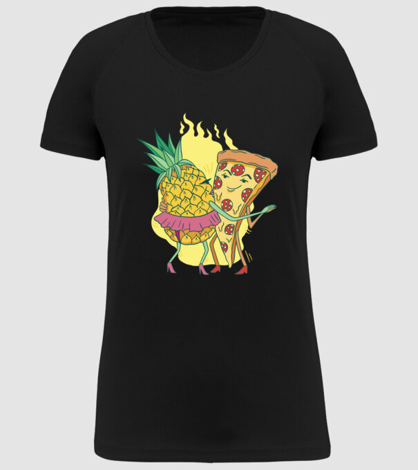 Pizza cu ananas Dragoste model negru pe tricou