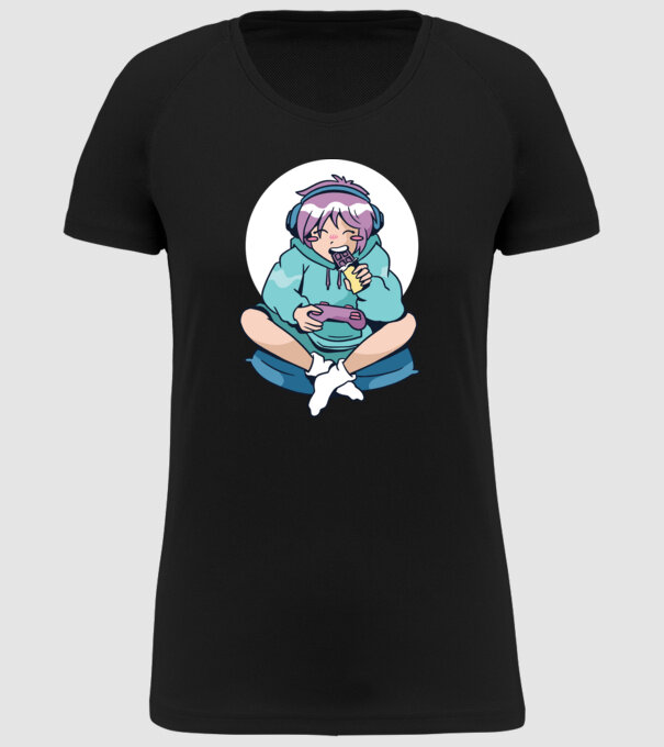 Anime Gamer Fată cu ciocolată model negru pe tricou