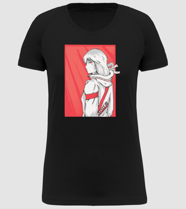 Anime fată Războinic model negru pe tricou