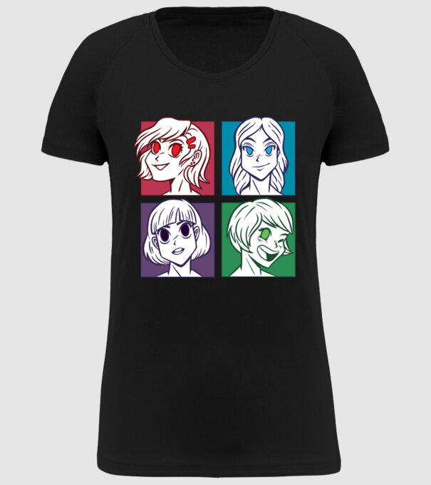 Fețe Anime fată Pop Art model negru pe tricou