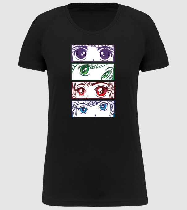 Anime ochi de fată Pop Art model negru pe tricou