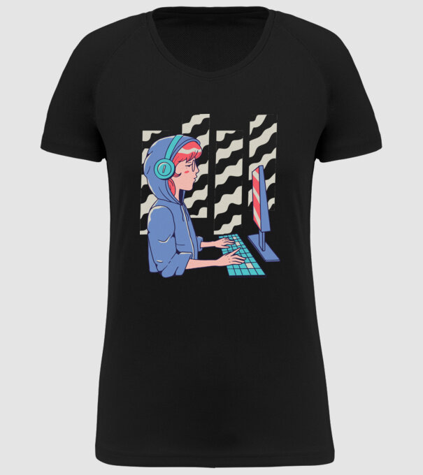 Anime Programator fată model negru pe tricou