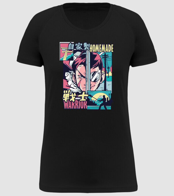 Anime Vaporwave Home Made Warrior model negru pe tricou