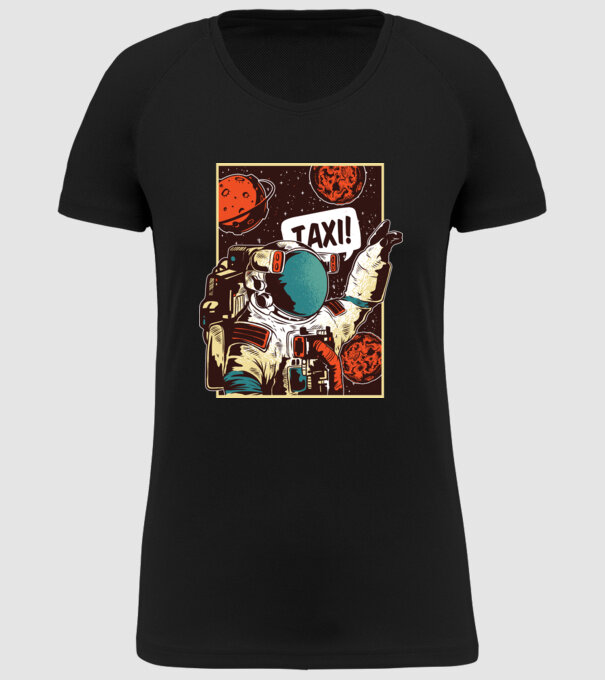 Astronaut Taxi model negru pe tricou