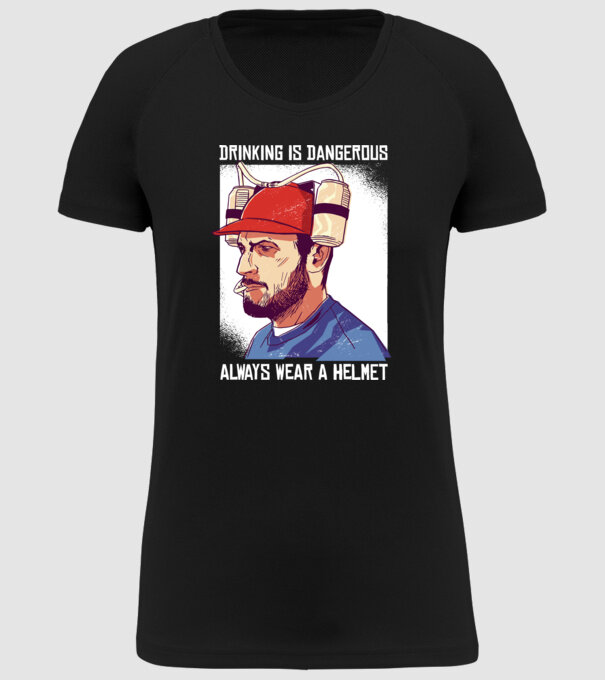 Băutul este periculos, poartă întotdeauna o cască model negru pe tricou