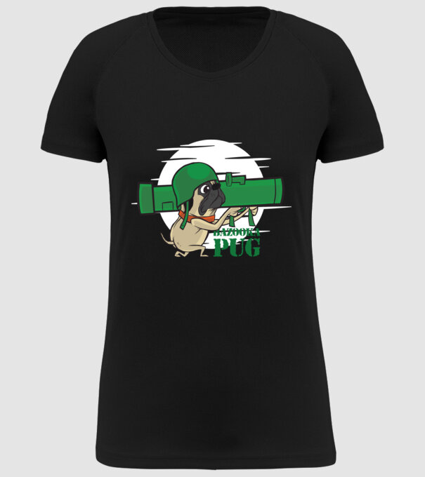 Mops Bazooka model negru pe tricou