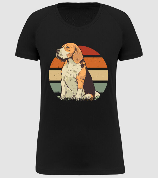 Beagle Retro Sunset model negru pe tricou