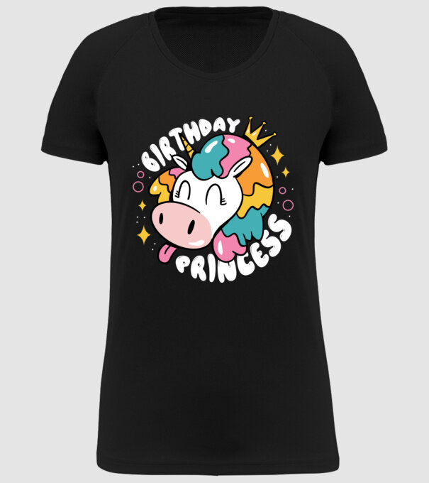 Birthday Princess Unicorn model negru pe tricou