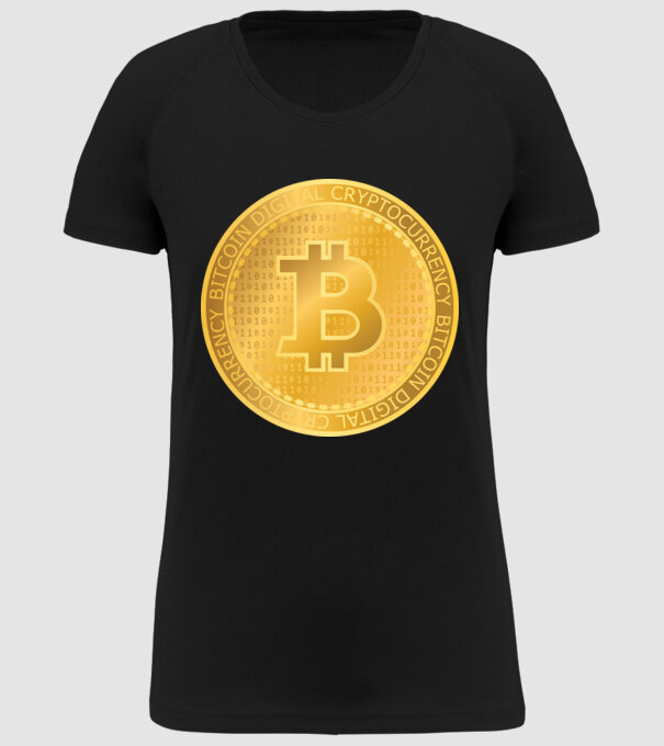 Monedă de aur Bitcoin model negru pe tricou