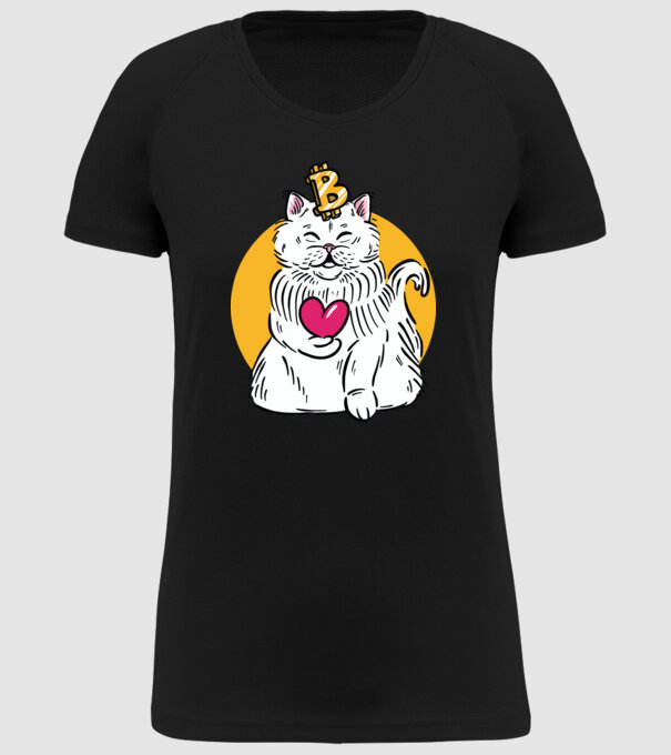 Pisică Bitcoin model negru pe tricou