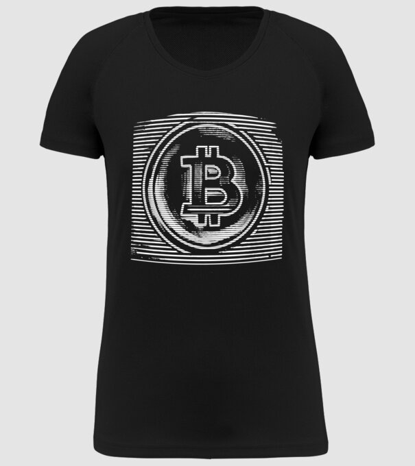 Bitcoin logo model negru pe tricou