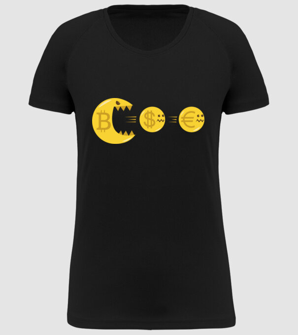 Bitcoin Pacman model negru pe tricou
