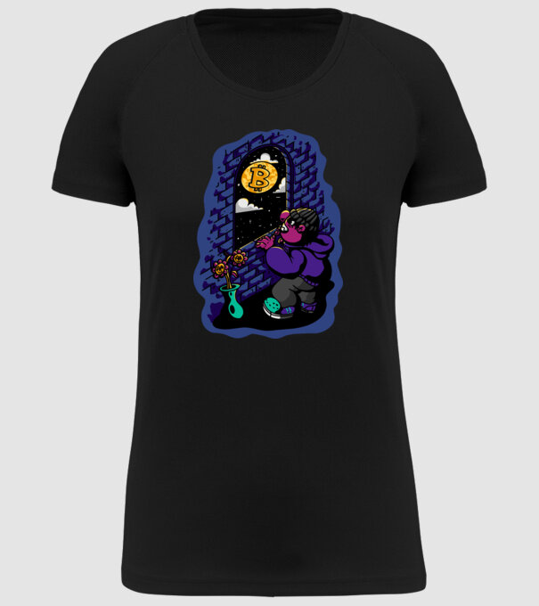 Bitcoin to the moon model negru pe tricou