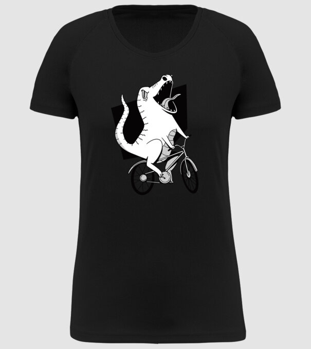 Dinozaur cu bicicletă model negru pe tricou