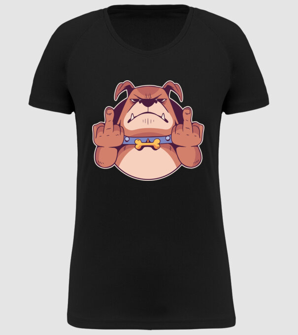 Bulldog arată degetul model negru pe tricou