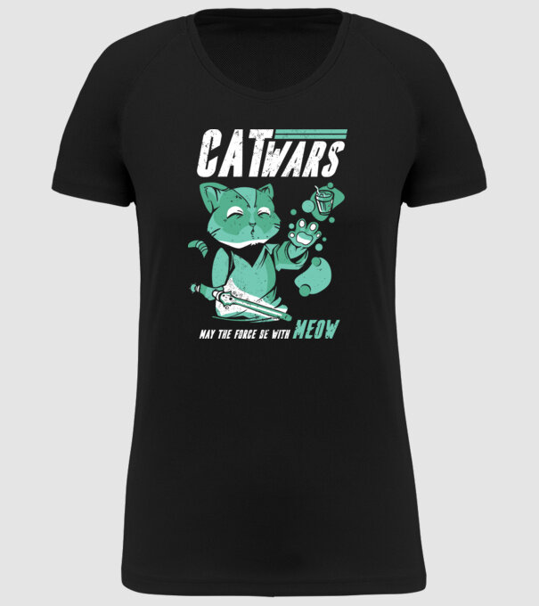 Cat wars - May the force be with meow model negru pe tricou
