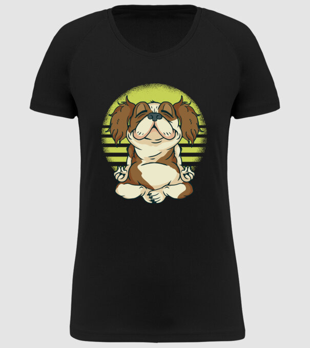 Cavalier King Spaniel Yoga model negru pe tricou