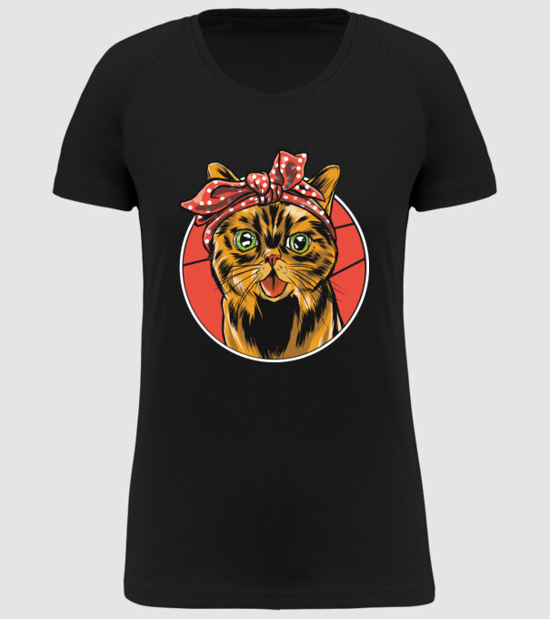 Cap de pisică cu batic model negru pe tricou
