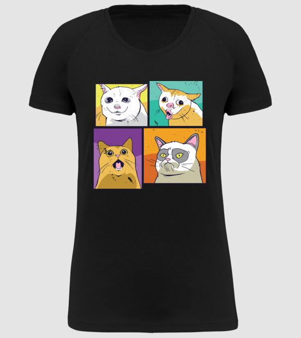 Pisică Meme Pop Art model negru pe tricou