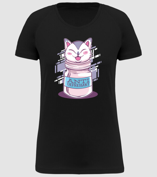 Tabletă antidepresivă pisică model negru pe tricou
