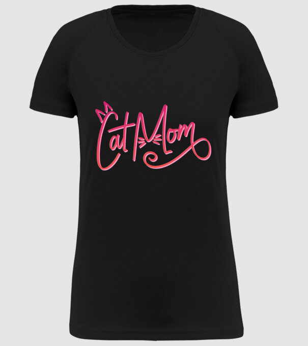 Mamă cu pisică model negru pe tricou