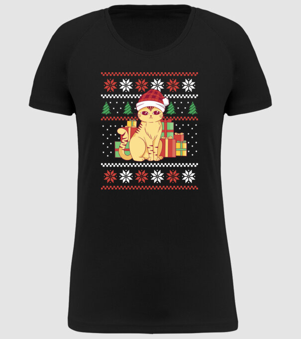Pulover urât cu pisică model negru pe tricou