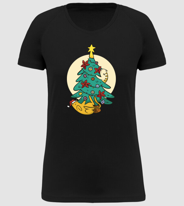 Crăciun cu pisică model negru pe tricou
