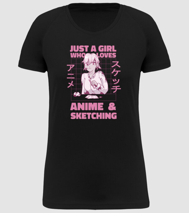 Doar o fată căreia îi place Anime și desenul model negru pe tricou