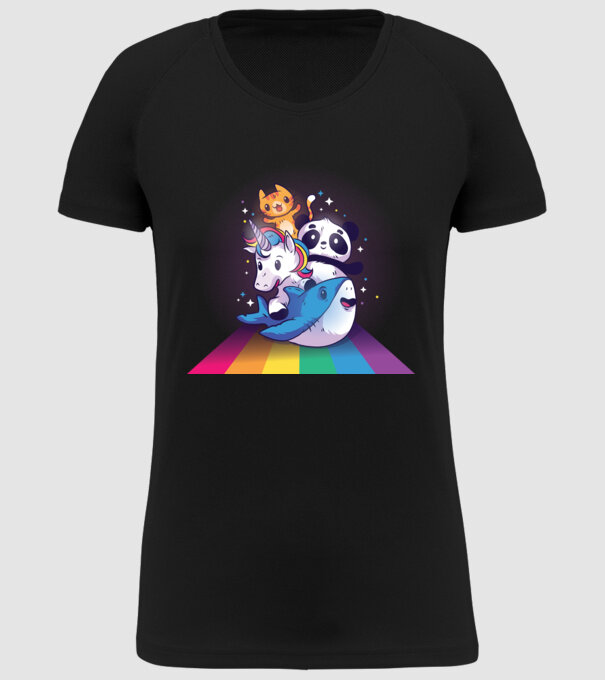 Animale drăguțe cu curcubeu model negru pe tricou