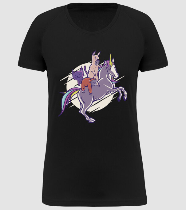 Animale drăguțe pe Unicorn model negru pe tricou
