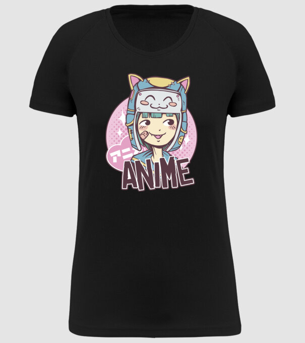 Fată drăguță Anime model negru pe tricou